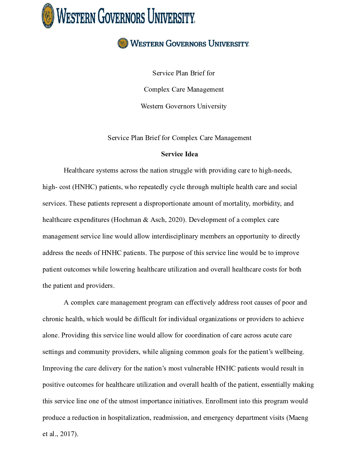 Preview image of Service_Plan_Brief.docx    Service Plan Brief for Complex Care Management   Western Govern document